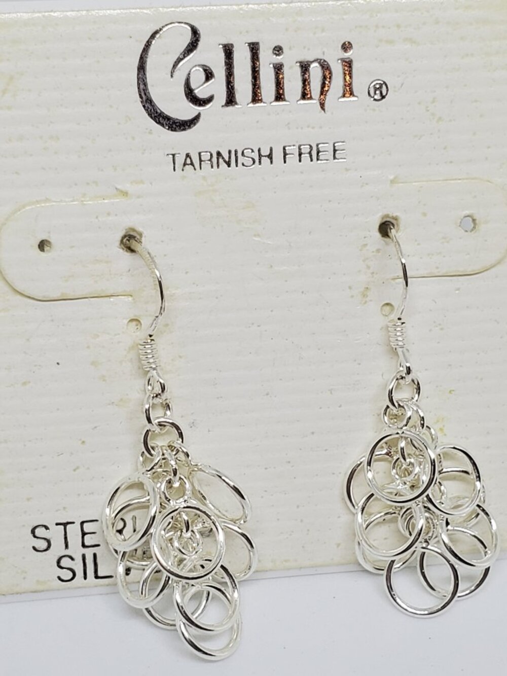 Cellini Sterling Silver Hoops Dangle Movement Vintage Pierced Earrings
